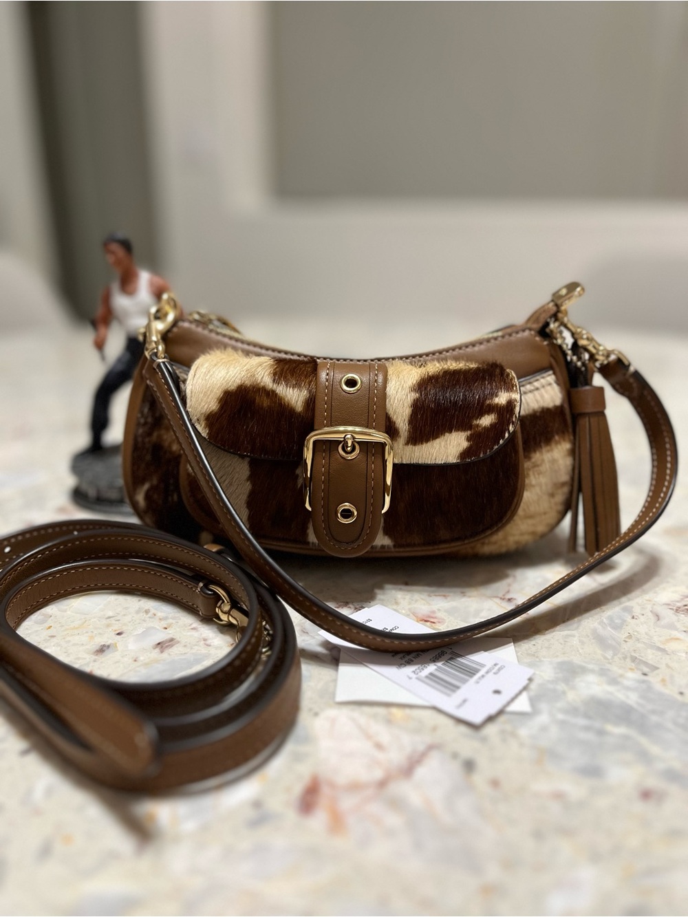 Coach Ashton Mini Shoulder Bag In Haircalf with Cow Print NWT
